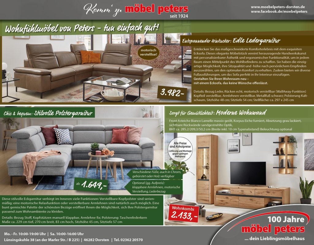 Angebote Möbel und Wohnen - Werbung aus der Tageszeitung Möbel Peters