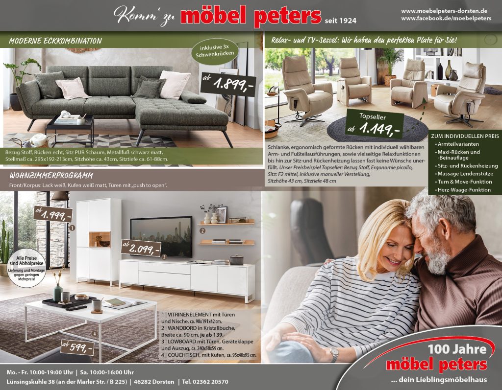 Angebote Möbel und Wohnen - Werbung aus der Tageszeitung Möbel Peters